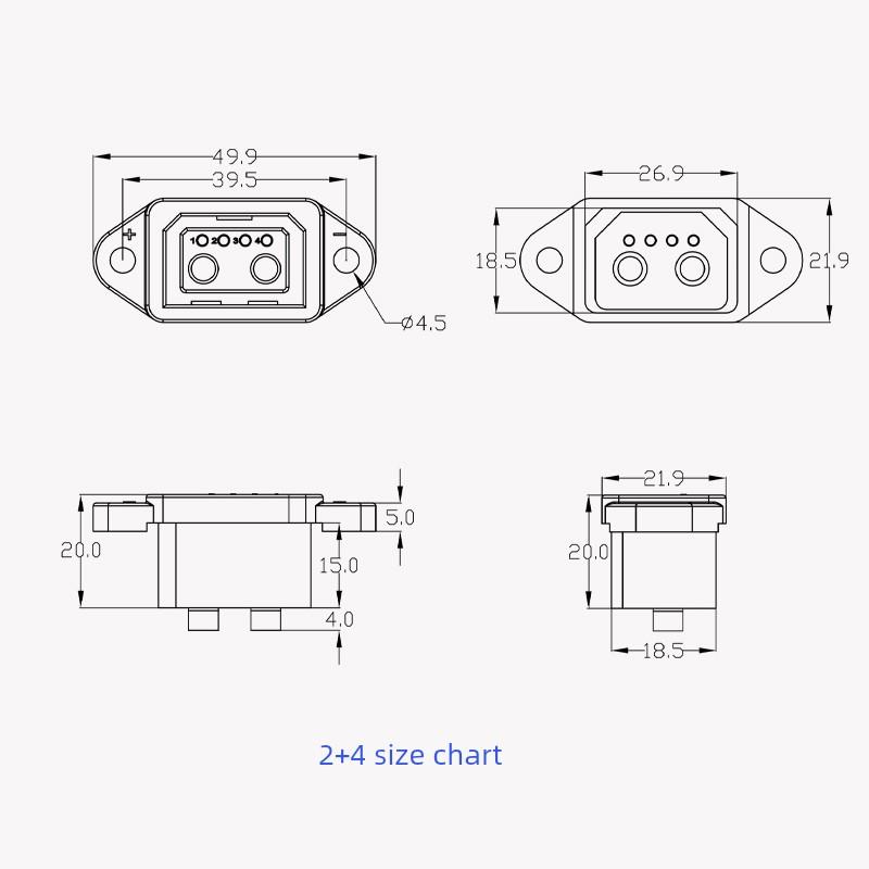 铁塔新国标大功率电动车锂电池2+4充电口插头大电流充放电电源线