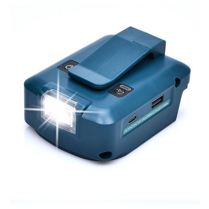 适用牧田得伟米沃奇14.4V18V锂电池适配器ADP05 USB type-c LED灯