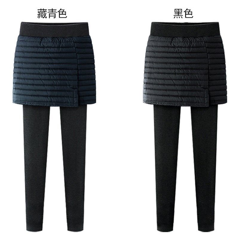 加绒假两件打底裤女外穿加厚棉裤大码高腰裙裤胖MM弹力修身裤子冬