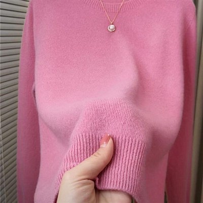 新款圆领长袖毛衫女春季显瘦长袖上衣宽松针织百搭薄款打底衫内搭