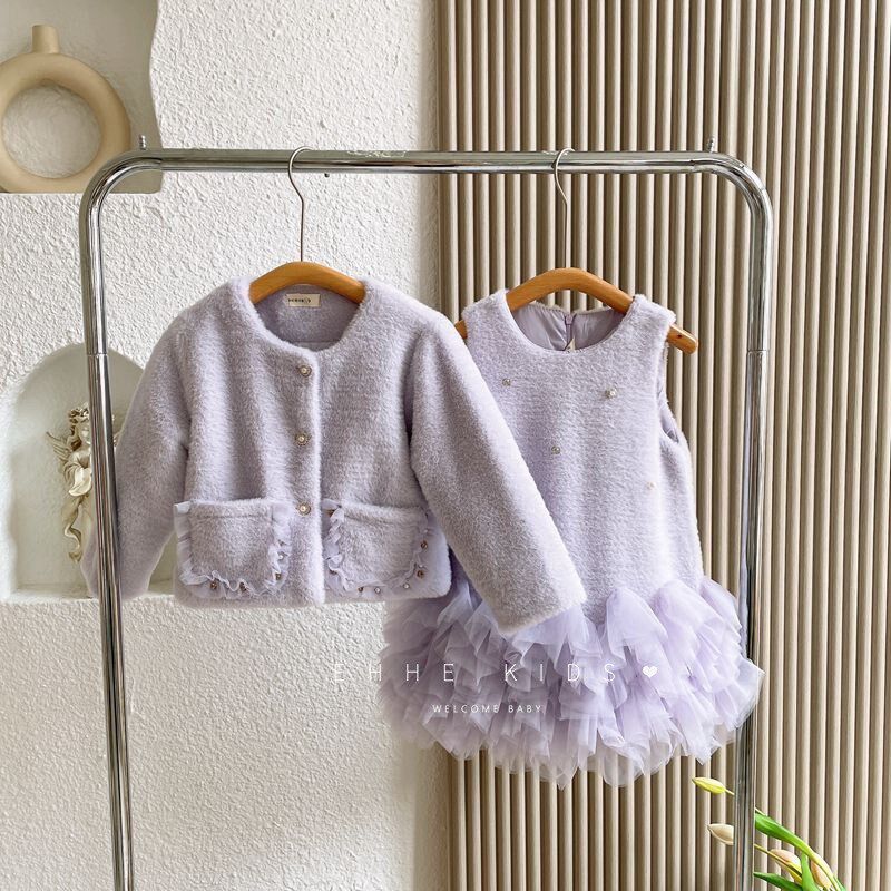 女童公主裙两件套2024秋冬甜美仿貂绒外套儿童气质礼服背心裙套装