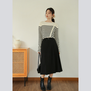 小个子百褶半身裙女秋冬2023新款高腰a字显瘦遮胯中长版西装裙子