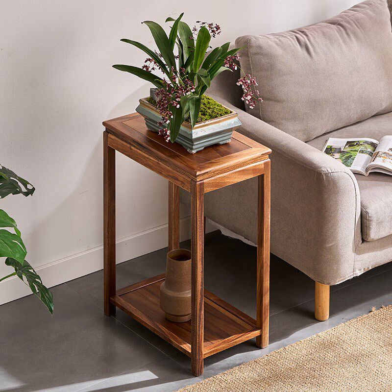 胡桃木长方形整装花架子家用落地实木置物架鱼缸架阳台盆景加长宽