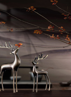 纯铜鹿装饰玄关摆件电视柜酒柜客厅办公室样板房软装工艺品摆饰
