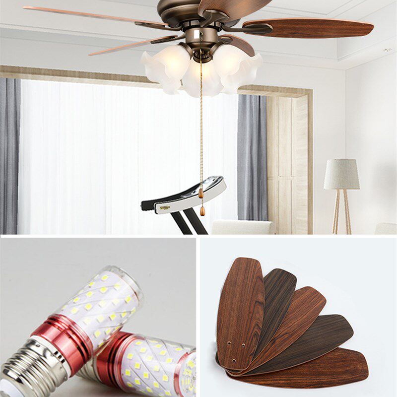 宸居美式乡村风扇灯中古餐厅风扇吊灯奶油复古吧台灯客厅吊扇灯