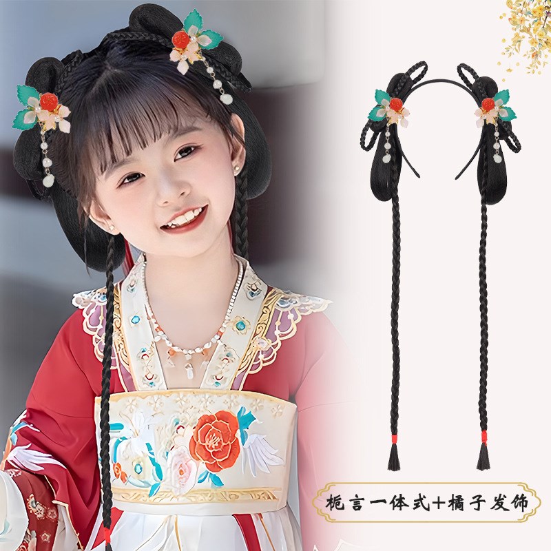 儿童汉服假发发箍一体古风垫发包发髻女童盘发造型演出古装假发包