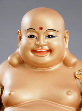 纯铜彩绘弥勒佛大肚开心笑佛像供奉弥勒佛菩萨像店铺开业招财摆件