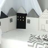 北欧风卡通纯棉床围栏宝宝防摔防护栏婴儿防摔垫儿童护头挡板床挡