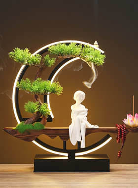 新中式禅意摆件家居客厅玄关办公室桌面创意灯圈夜灯软装饰品摆设