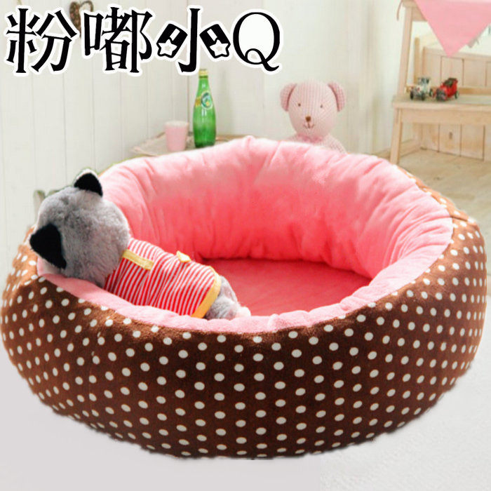 包邮全可拆洗狗窝 宠物圆形波点棉窝狗窝猫窝泰迪比熊博美狗房子