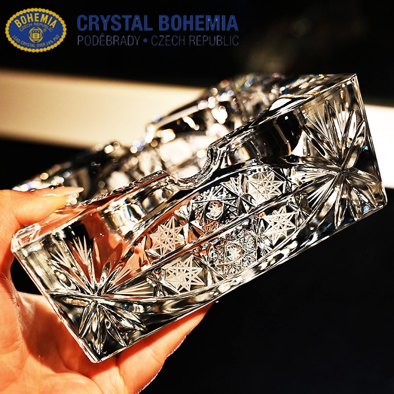 捷克进口BOHEMIA水晶玻璃手工精刻方形烟灰缸茶几办公室烟缸摆件