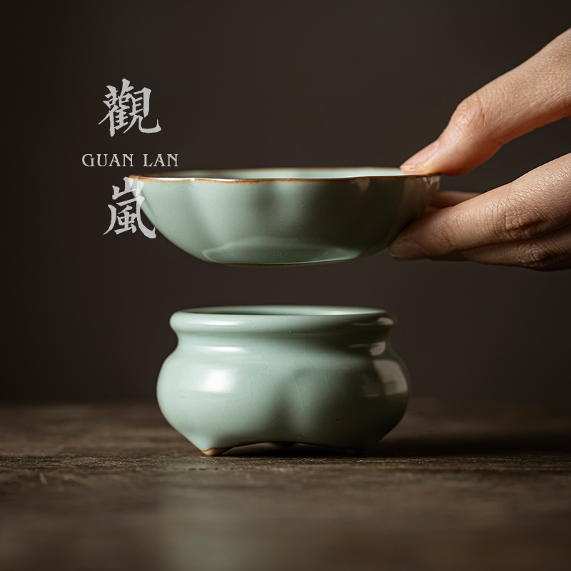 汝窑泡茶滤茶器茶叶过滤网全瓷茶漏陶瓷茶隔茶具配件隔离茶滤