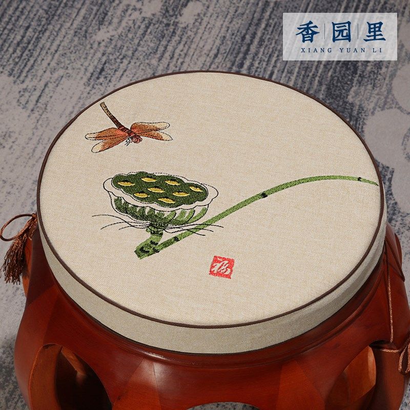 新圆形坐垫红木椅垫防滑鼓凳座垫实木圈椅藤椅垫订做