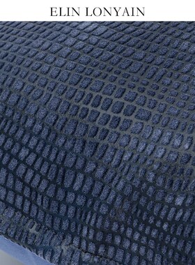 LIN LONIN蓝色高级皮上植绒材质靠垫抱枕样板房沙发方腰枕