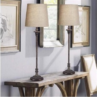 法式乡村田园农舍客厅书桌灯具卧室复古木质雕刻装饰护眼床头台灯