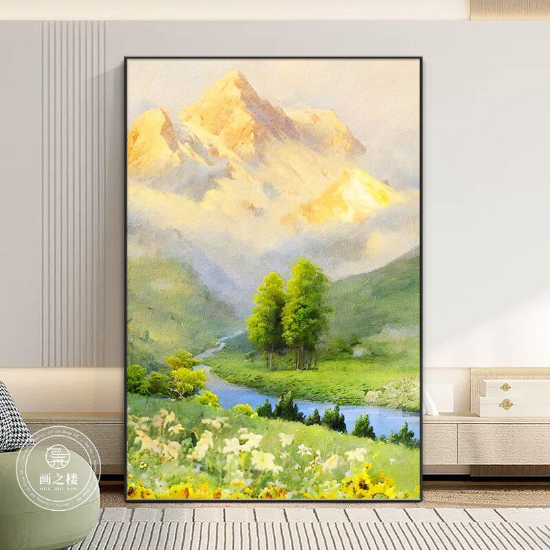 日照金山端油画纯手绘山水风景定制大师作品客厅大幅落地装饰画