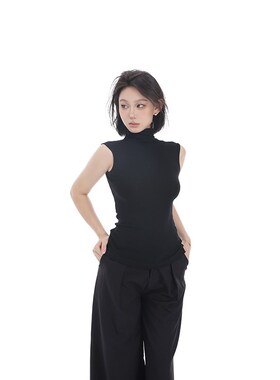 PEMPL 高领无袖背心女春季新款修身显瘦打底衫百搭针织上衣内搭潮