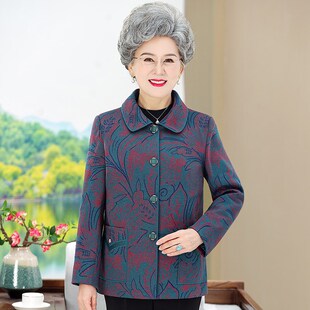 妈妈春秋翻领新款70岁80太太老人衣服中老年人女装奶奶秋装外套60