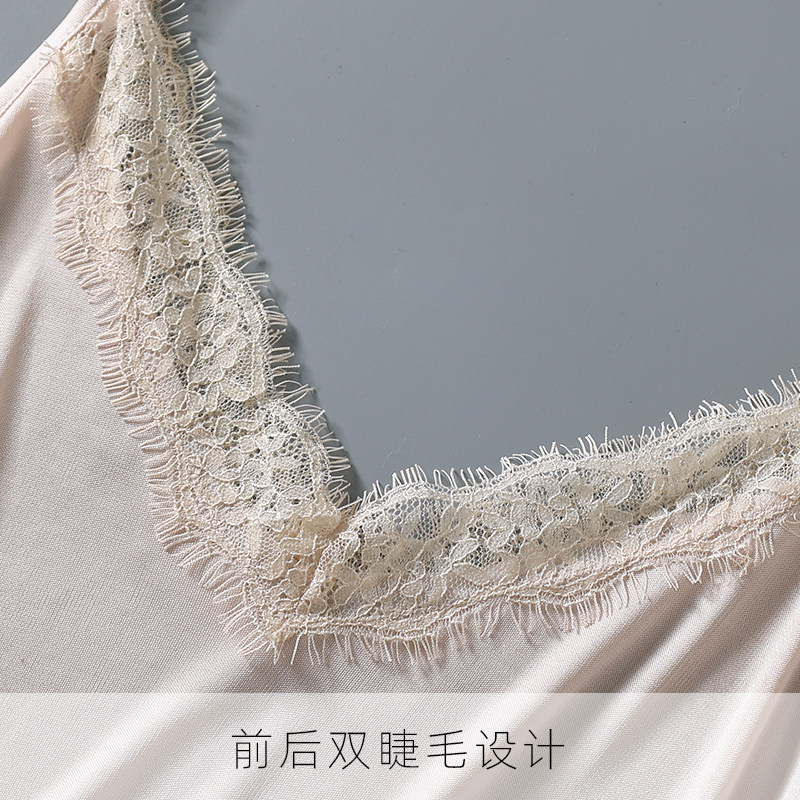 新款真丝针织吊带背心 性感V领蕾丝边打底衫百搭内衬打底衣上衣女