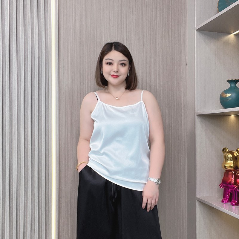 大码吊带背心女夏季胖mm西装内搭打底衫白色外穿宽松缎面无袖上衣