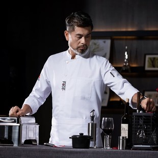 中餐饭店厨师工作服男长袖秋冬装高档酒店厨房餐饮蓝色时尚服装女