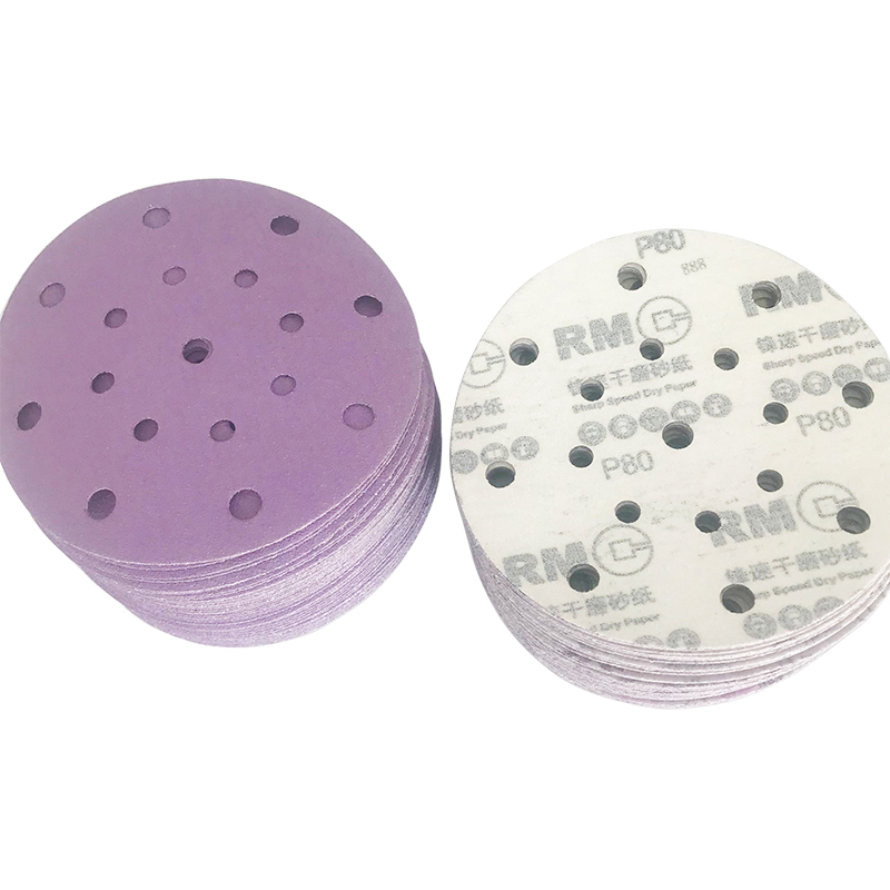 大美光速紫色干磨砂纸6寸17孔 圆形150mm植绒片抛光吸尘沙