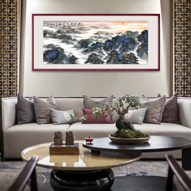 新中式 客厅 办公室国画山水画靠山图风景画江山如此多娇字画挂画