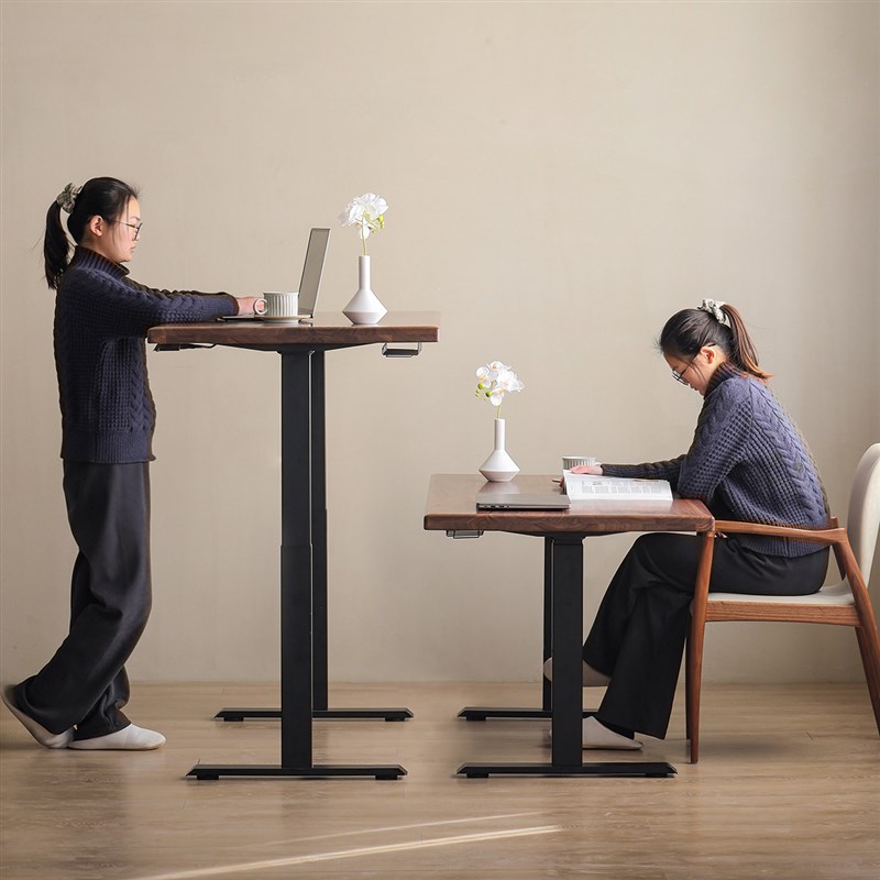 拾影木筑 实木电动升降书桌智能办公桌电脑桌黑胡桃工作台学习桌