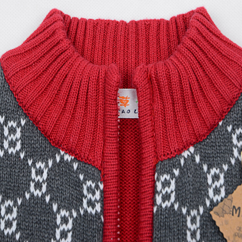 童装春秋新款儿童纯棉毛衣男童 麻花立领拼色拉链开衫 百搭不起球