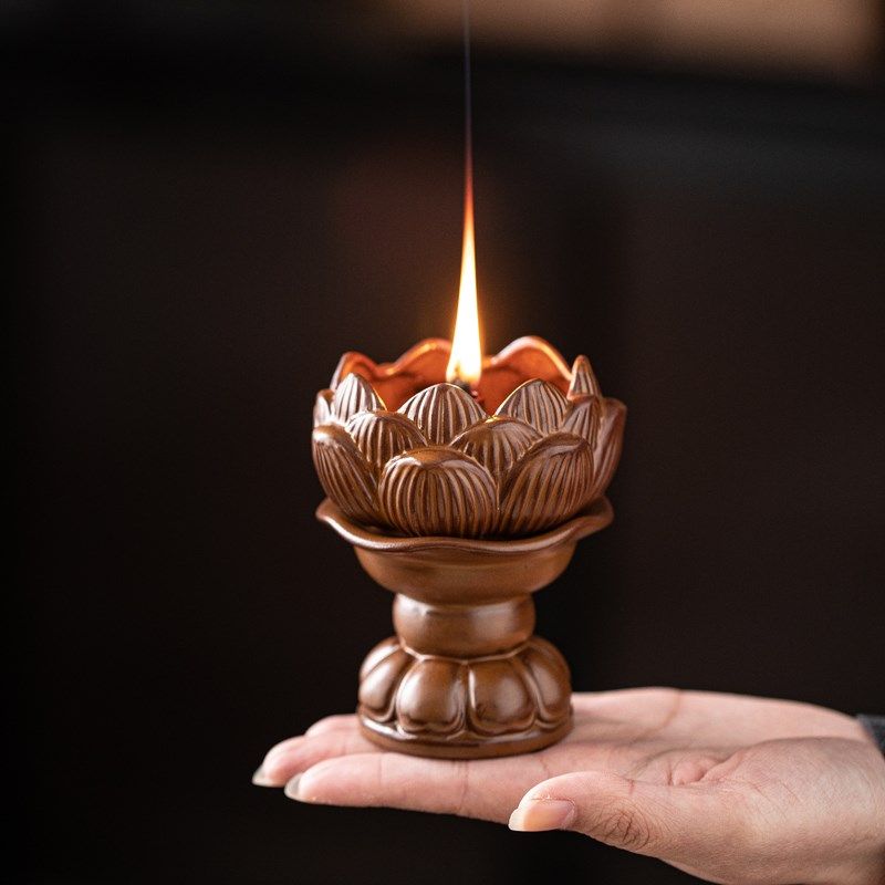 复古陶瓷莲花灯摆件家用茶桌面酥油灯座佛前供灯长明灯蜡烛烛台座,家居饰品,酥油灯,淘宝优惠券,粉丝福利购,淘宝优惠卷
