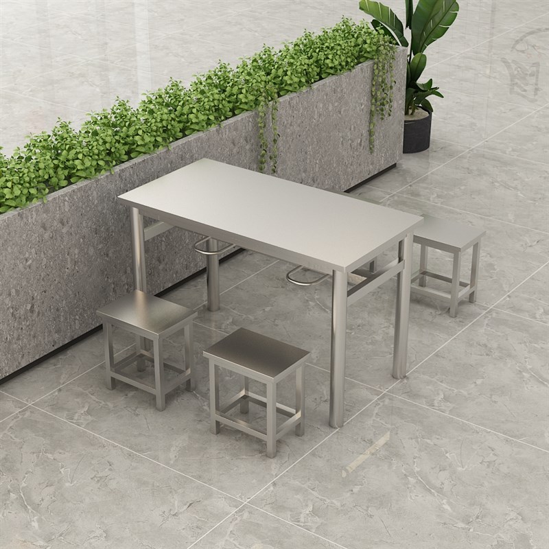 网红工业风不锈钢长桌食堂餐桌椅小吃店奶茶店螺蛳粉创意桌椅组合