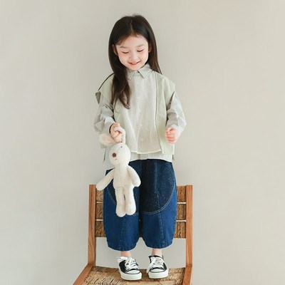 utouto大耳象女童彩点拼接牛仔裤2024春季新款儿童时髦个性裤子