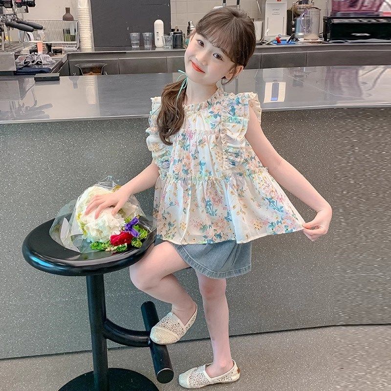 女童夏装T恤上衣甜美新款洋气碎花衬衫无袖衣服儿童夏季大童可爱,童装/婴儿装/亲子装,T恤,淘宝优惠券,粉丝福利购,淘宝优惠卷