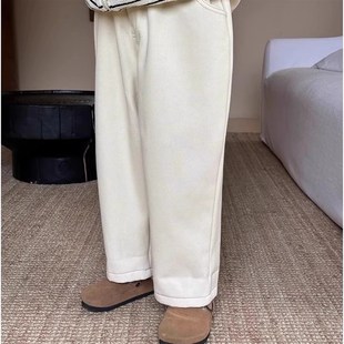 蓬蓬男童女童加绒牛仔裤秋冬装2024新款宝宝白色长裤儿童休闲裤子