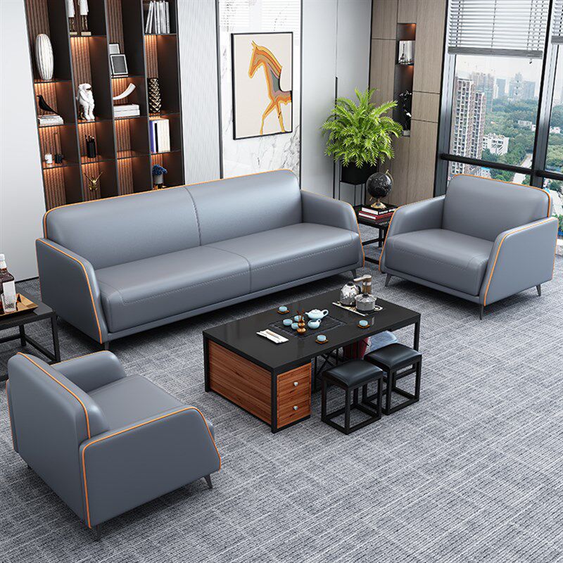 新款办公沙发现代简约会客休闲三人位办公室接待商务茶几组合套装