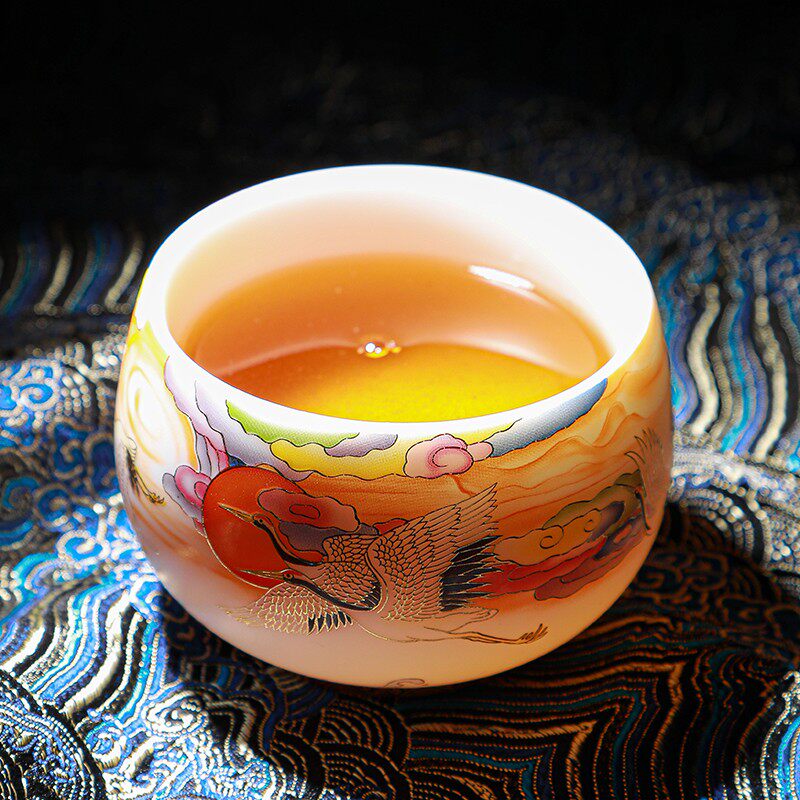 羊脂玉白瓷茶杯大号描金主人杯单个高档品茗杯功夫茶陶瓷个人专用