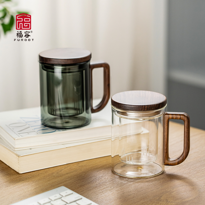 福容泡茶杯茶水分离玻璃杯带盖办公室泡茶专用耐热玻璃家用新款