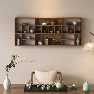 宋代美学挂墙式博古架热销榜2025新款小型墙面格子架茶具收纳架