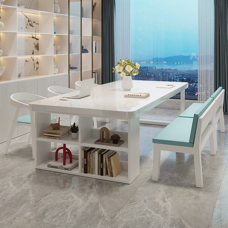 白色钢琴烤漆实木大书桌客厅书柜一体写字长桌简约家用学习办公桌,住宅家具,书桌,淘宝优惠券,粉丝福利购,淘宝优惠卷