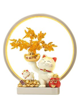 玄关客厅招财猫摆件发财树开业礼物办公室桌面展示柜摆台高档装饰