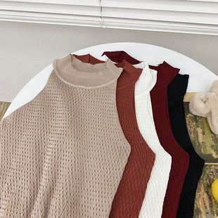 2022春夏性感露肩挂脖子吊带背心洋气百搭修身无袖针织打底上衣女