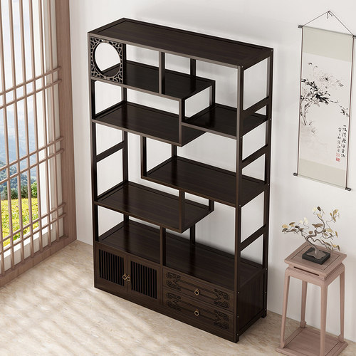 博古架实木新中式多宝阁茶叶架展示柜摆件柜茶室茶具茶柜置物架子