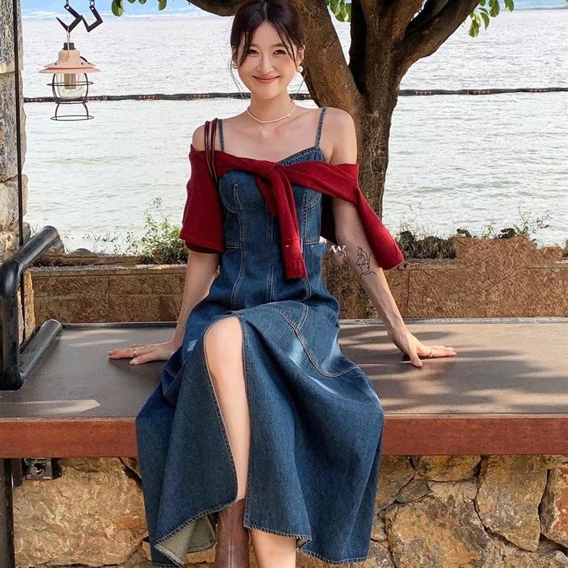 法式复古牛仔吊带连衣裙女御姐漂亮搭配微胖mm收腰显瘦夏季长裙子,女装/女士精品,连衣裙,淘宝优惠券,粉丝福利购,淘宝优惠卷