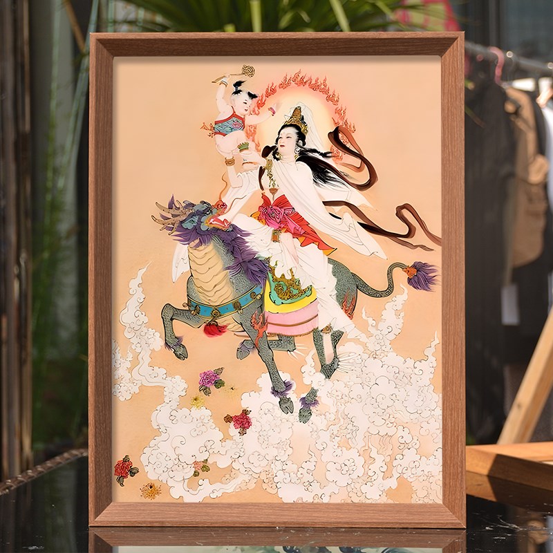 送子观音画像挂画助孕求子观世音菩萨娘娘佛像摆件供奉相框摆台画