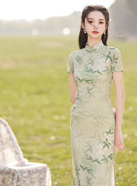 绿色高考送考改良旗袍2024年轻款气质高端素雅日常可穿连衣裙夏季