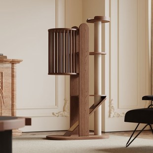 实木猫爬架猫抓板猫窝猫笼一体家用胡桃色不占地小型多猫大猫跳台