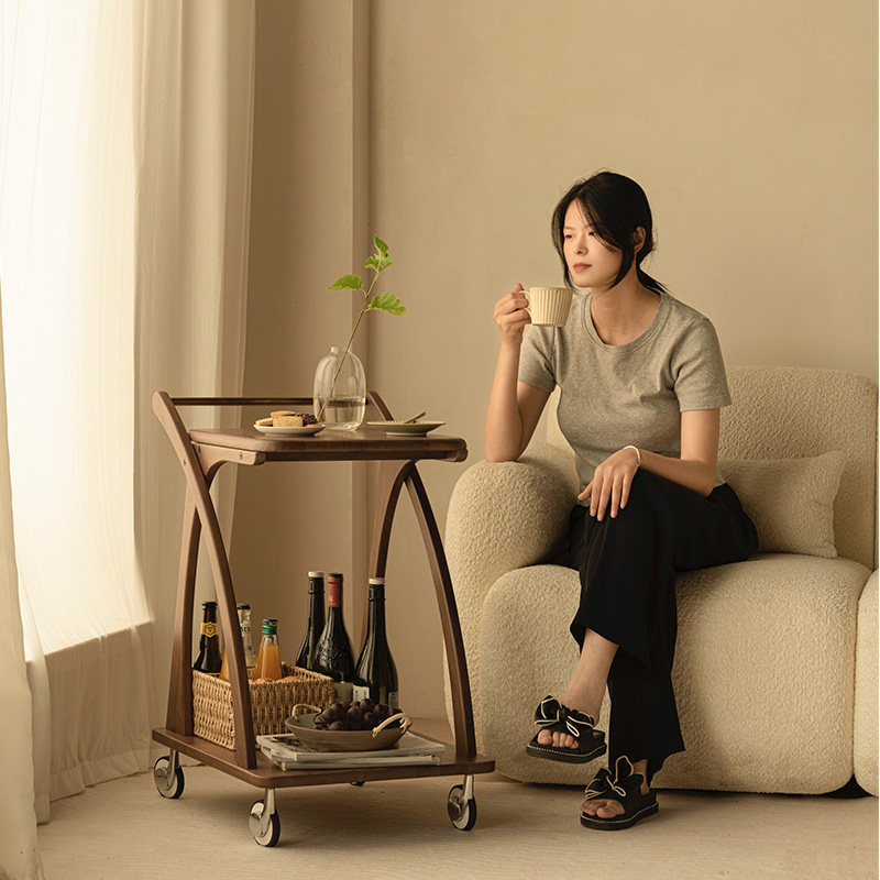 无意实木沙发边几可移动带轮小推车黑胡桃木客厅茶几轻奢高级感,住宅家具,移动边几/推车,淘宝优惠券,粉丝福利购,淘宝优惠卷