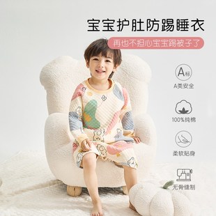 儿童三层夹棉睡袍秋冬加厚冬季婴儿睡裙防踢宝宝连体睡衣a类纯棉