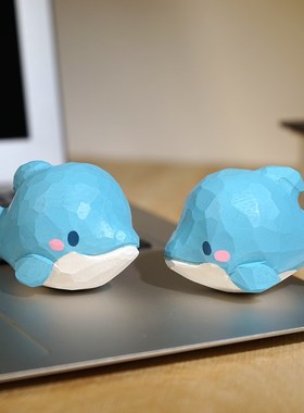 圆滚滚的小海豚手工木雕小摆件卡通可爱动物桌面装饰品礼物