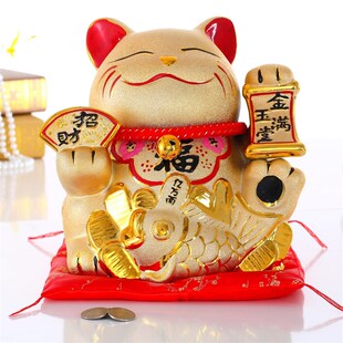 金色招财猫摆件小号大号陶瓷扑满储蓄罐电动摇手开业收银台发财猫
